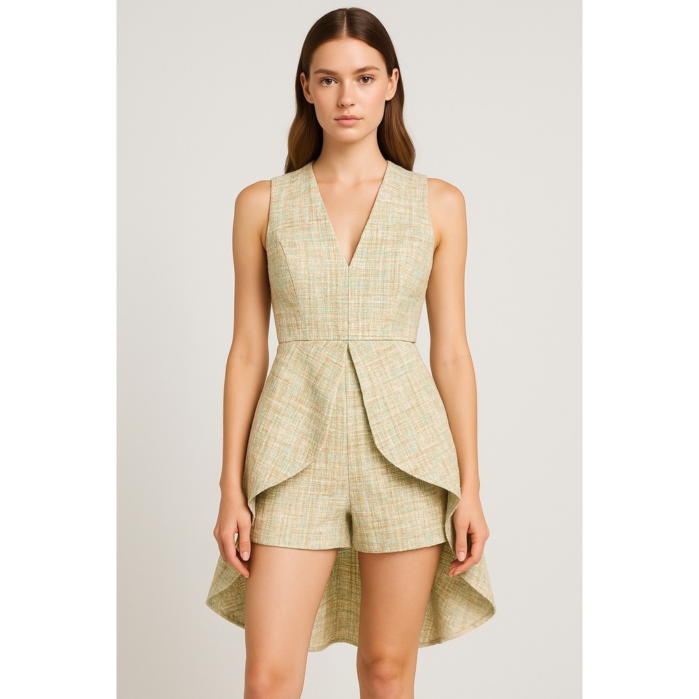 Asilio Endless Boundary Tweed Hi-Low Jumpsuit in Pastel Gold XS/US 2 NWT